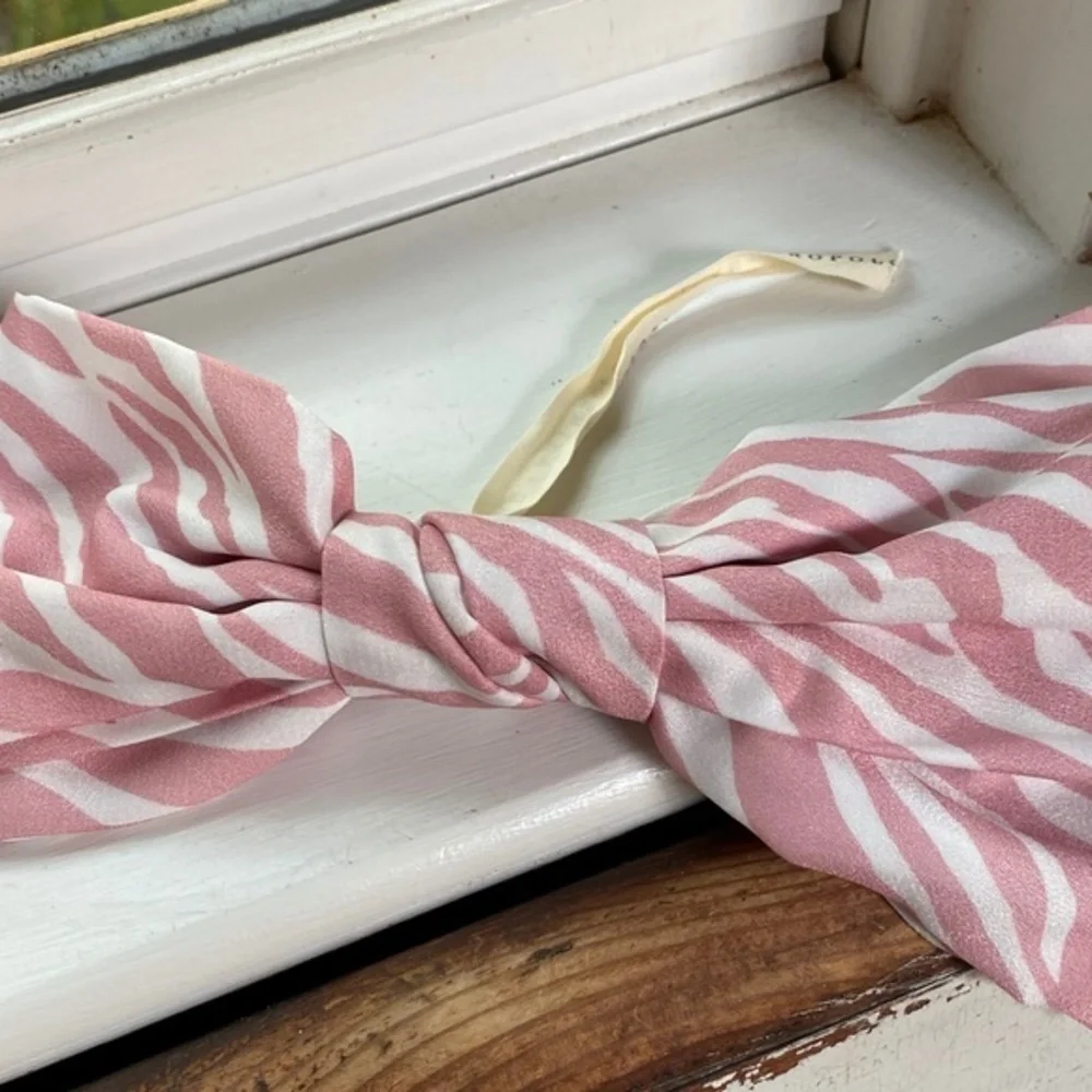 Anthropologie Pink Zebra Satin Hair Bow Barrette